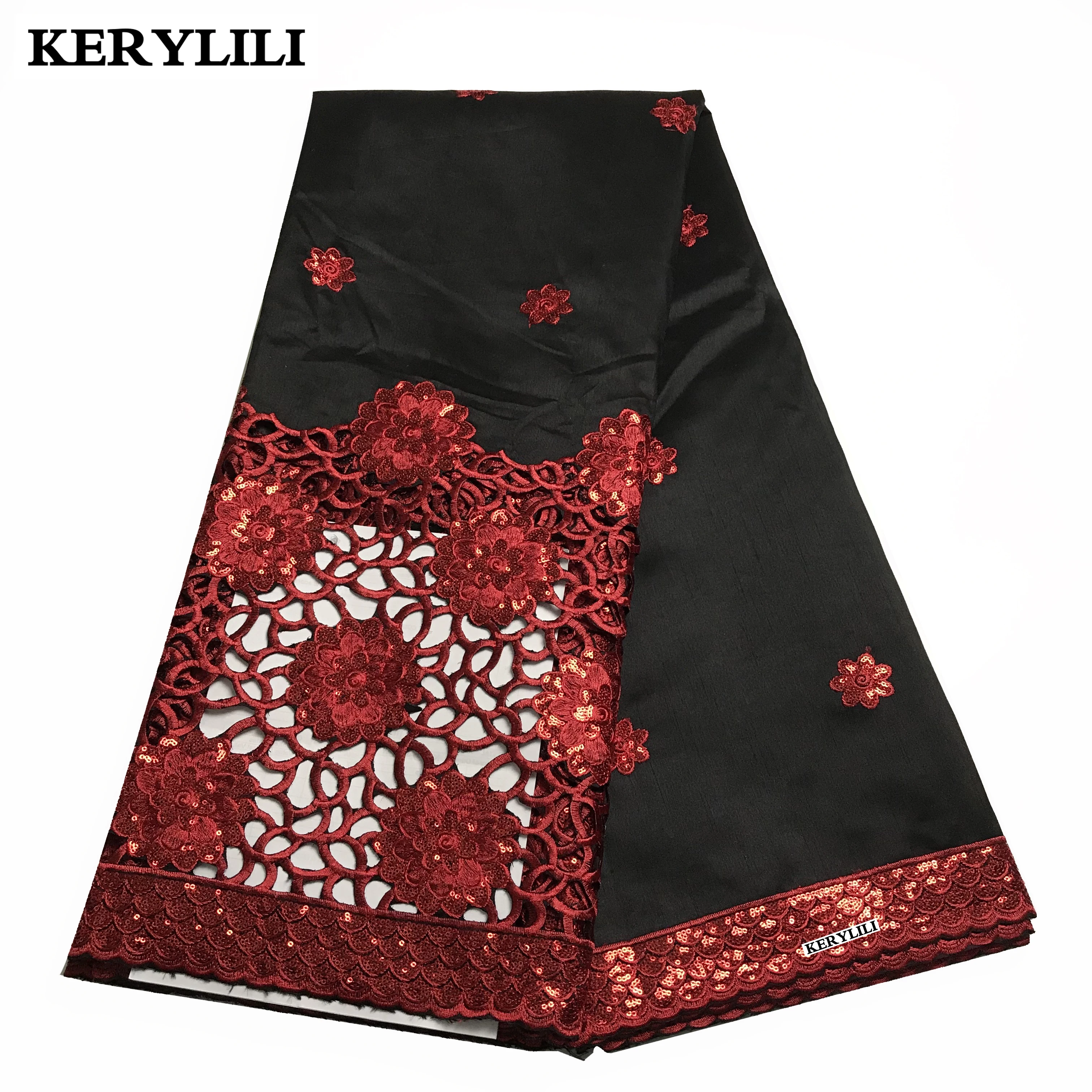 

Latest Black&Red New Silk African George Lace Nigerian Fabric Sequins Party Design Sewing 5 Yards KRL-91481