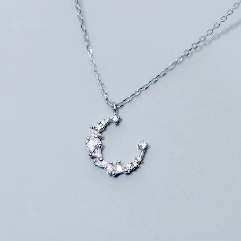 

Genuine 925 Sterling Silver Moon Pendant Necklace for Women Fine Jewelry Fashion Women's Gift Clavicular Chain