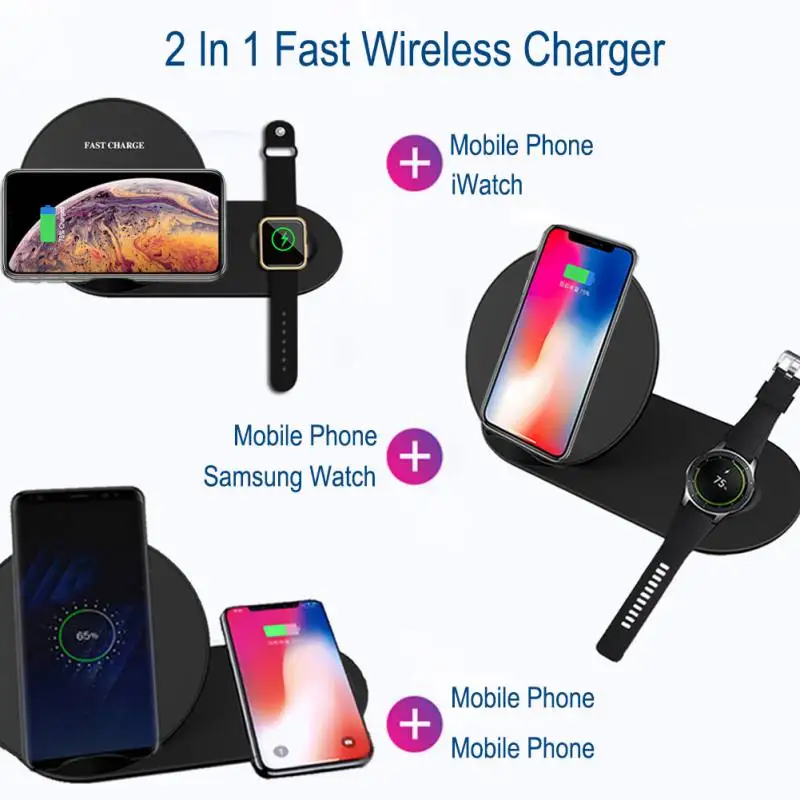 2 in 1 Qi Wireless Charger Fast Charging For iphone iwatch Samsung Watch Fast Wireless USB Smart Phone Charger Adapter 2 in 1 Qi Wireless Charger Fast Charging For iphone iwatch Samsung Watch Fast Wireless USB Smart Phone Charger Adapter