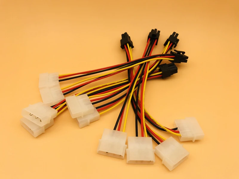 5pcs Dual 4 Pin to 6 Pin Molex PCI-E External Graphics Card Power Cable Converter Adapter High Quality for BTC Miner Mining