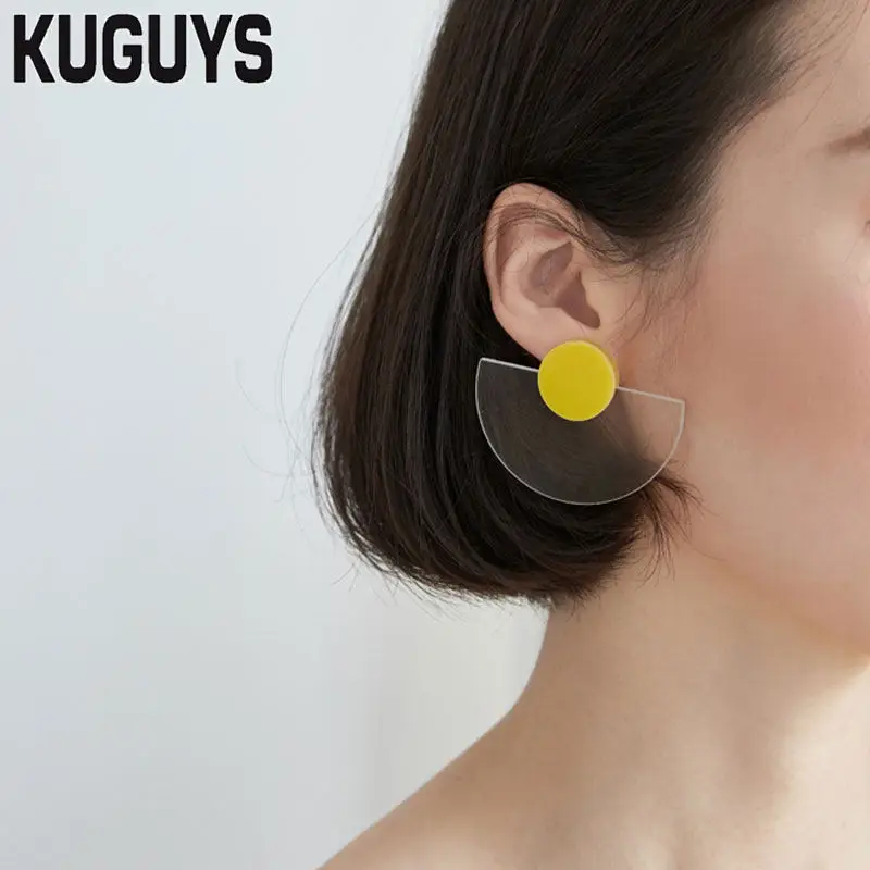 KUGUYS Jewelry Acrylic Clear Hyperbole Large Earrings for Women Pendientes HipHop Fan Drop Earring Woman Brincos | Украшения и