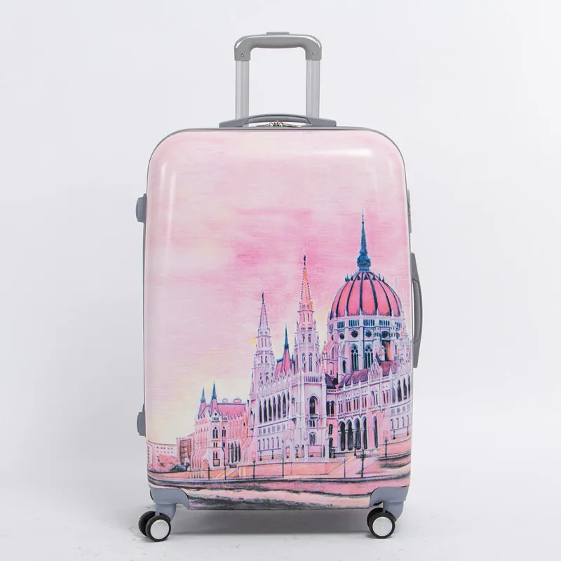 Женский 24 дюймов розовый ПК Hardside тележка багажная сумка на Универсальный колеса, 8 колес дворец футляр, сказка дворец вещевой мешок