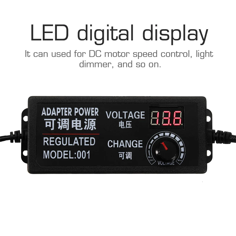 В основном черный 9-24 V 3A 72 W контроль скорости Вольт AC/DC адаптер с регулируемой мощностью питания с экраном дисплея для света
