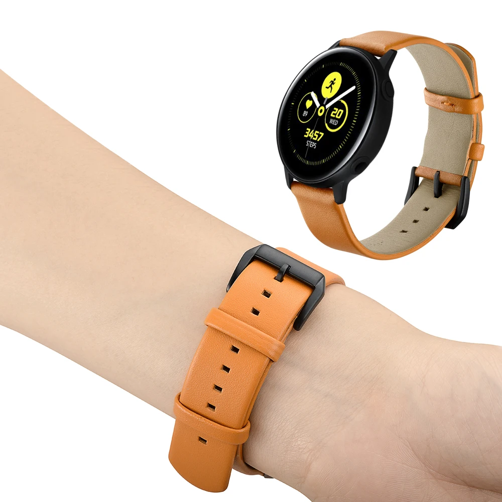 Желтый Простой ремешок для часов из натуральной кожи для samsung Galaxy Watch Active 20 мм для мужчин и женщин спортивный ремешок