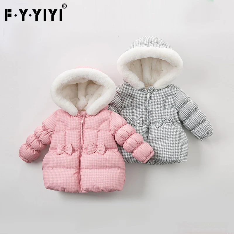 

Girls flower lattice clothes 2017 new style baby clothing Bowknot decoration girls winter coat Warm thickening baby down jacket