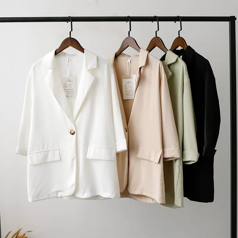 

Mooirue 2019 Summer Casual Thin Coat Single Button Solid Vintage Streetwear Korean Style coat Jacket Coat Harajuku Cardigan