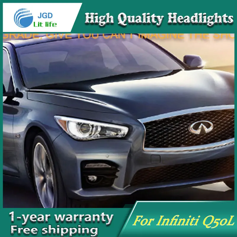 Стайлинга автомобилей налобный фонарь для Infiniti Q50L фары светодиодный DRL H7 D2H Hid вариант Ангел глаз линза противотуманная фара биксеноновые фары