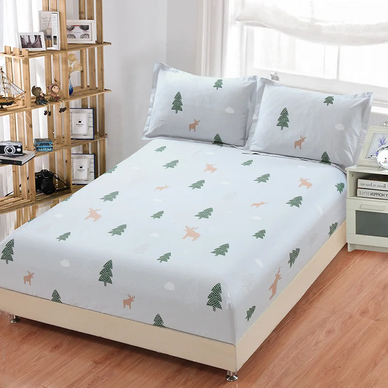 

Christmas tree printing fitted sheet set Good quality cotton bed sheet cartoon giraffe gray twin full queen king size bedclothes