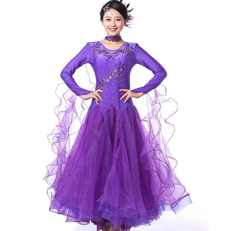 

Modern Dance Dress Costume ballroom Waltz square dance dress big flare hem ribbon mesh hem
