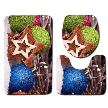 

Christmas Bathroom Mat Set 3pcs Festive Pattern Non Slip Bath Mat Europe Bathroom Floor Mat and Toilet Mat Sets
