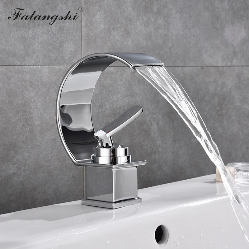 Bathroom Waterfall Faucet Sink Mixer Washbasin Design Hot and Cold Mixer Tap Black Bronze C Type Faucet Basin Water Crane WB1008
