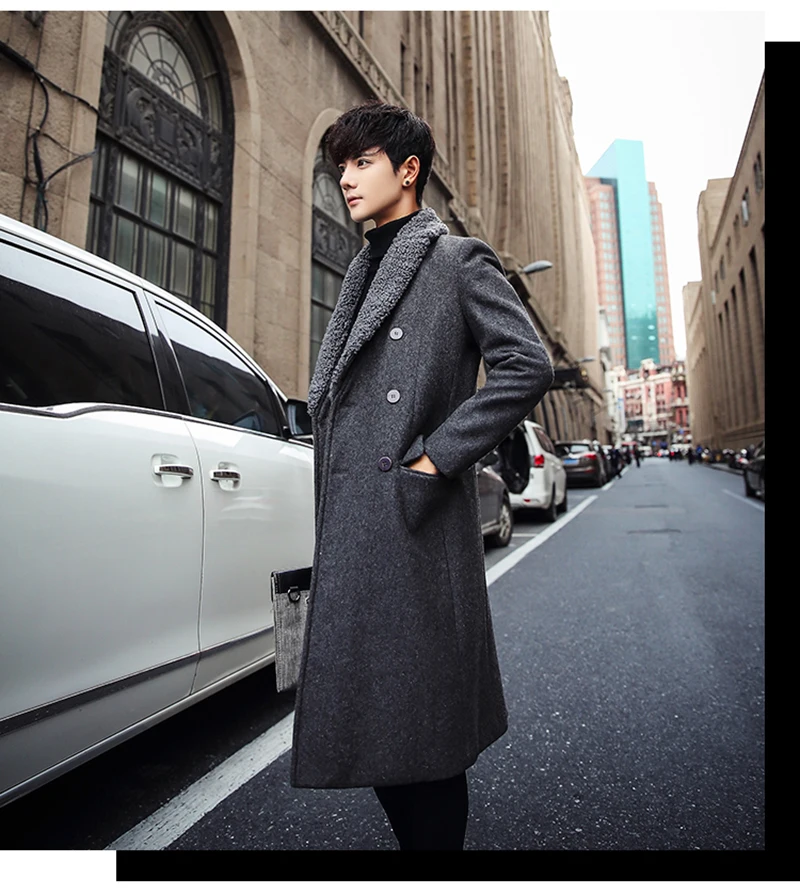 trench coat men winter lamb fur coat mens overcoat Modis  (7)