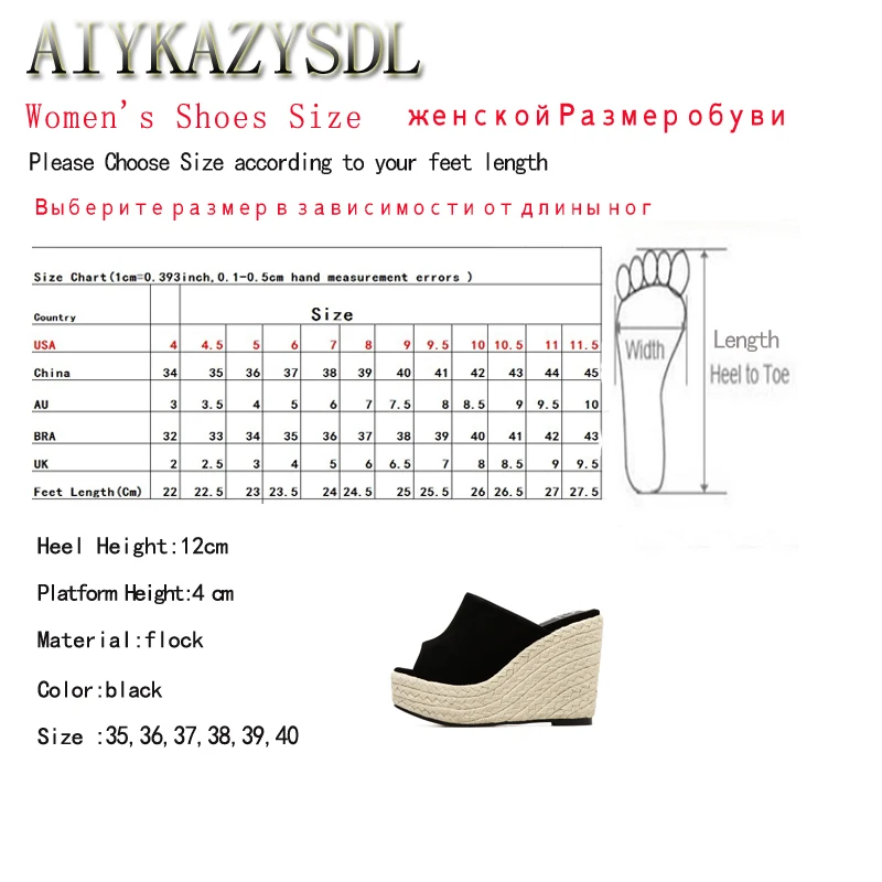 AIYKAZYSDL/Новинка года; Летние босоножки на танкетке; обувь из тростниковой пеньковой веревки и соломы; эспадрильи; слипоны; Mule Slide; ультравысокий каблук