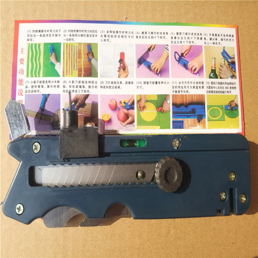 

190mm Glass Diamond Cutter Tile Plastic Cutting Knife Opener Multi-functional Punching Tool Blade Sharpener DIY Mirror Repairing