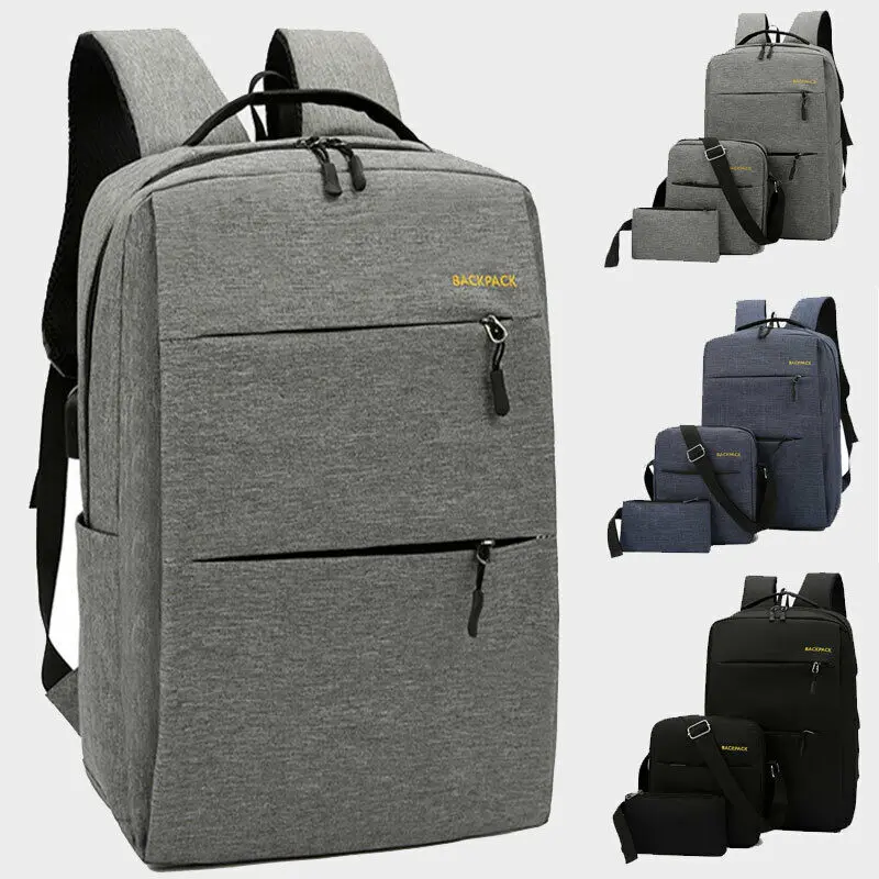 

2019 New Style Anti-theft Men's 3 Pieces USB with Charger Port Backpack Laptop Notebook Travel School Bag