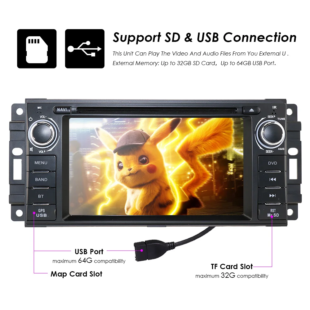 Best 6.2 Inch Car DVD Player for Dodge Ram Challenger Jeep Wrangler JK Support Steel wheel control can bus SD RDS Free shipment way 5