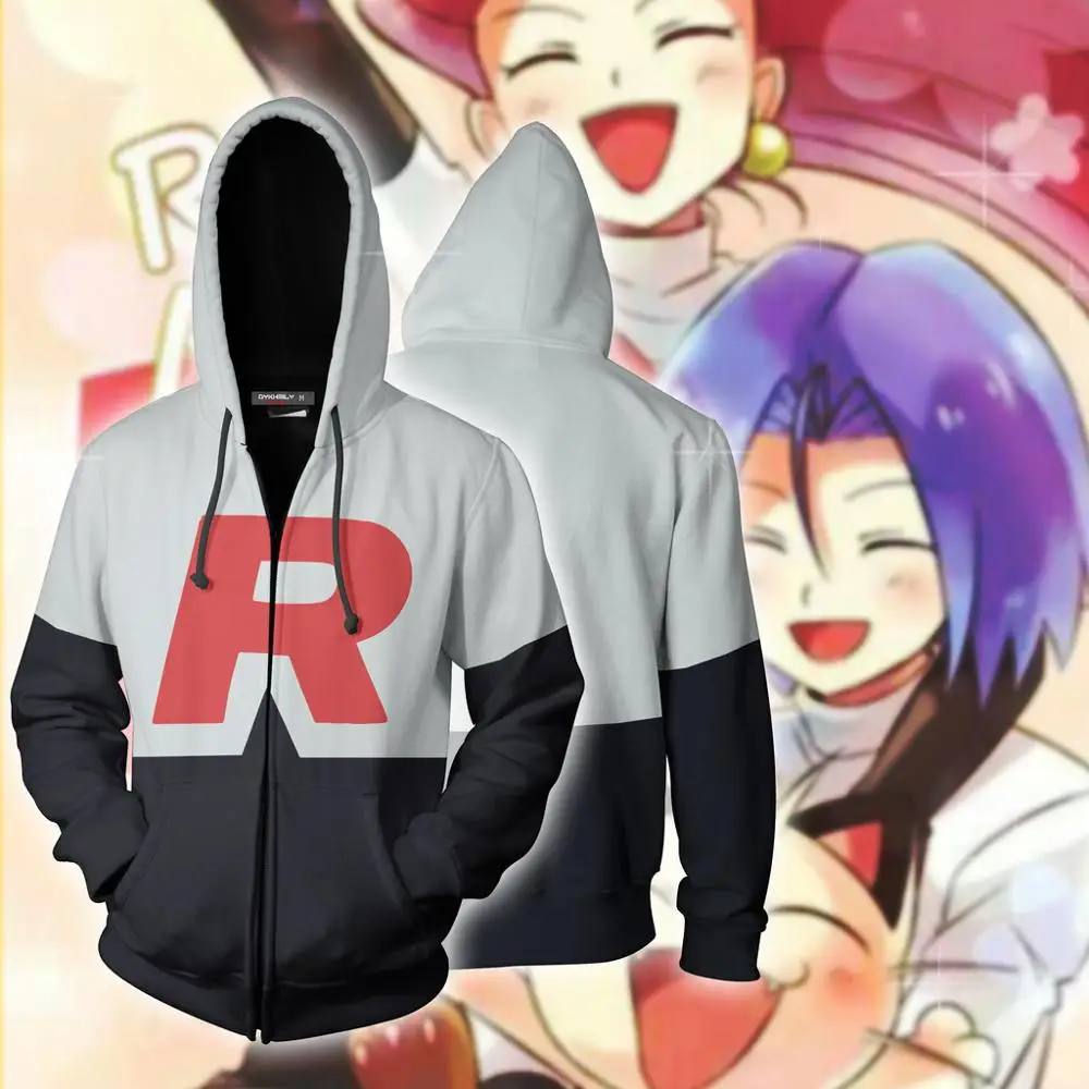 Pokemon Go!Team Rocket Jessie Musashi James Kojirou cosplay costumemen women zip-up hoodies Sweatshirts  Pokemon Hoodies Jackets