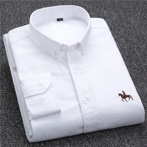 Dudalina большой размер хлопок брендовая рубашка для мужчин с длинным рукавом Весна мужские повседневные рубашки Оксфорд Платье рубашка Camisa Masculina печатных лошадь - Цвет: BHWHITE