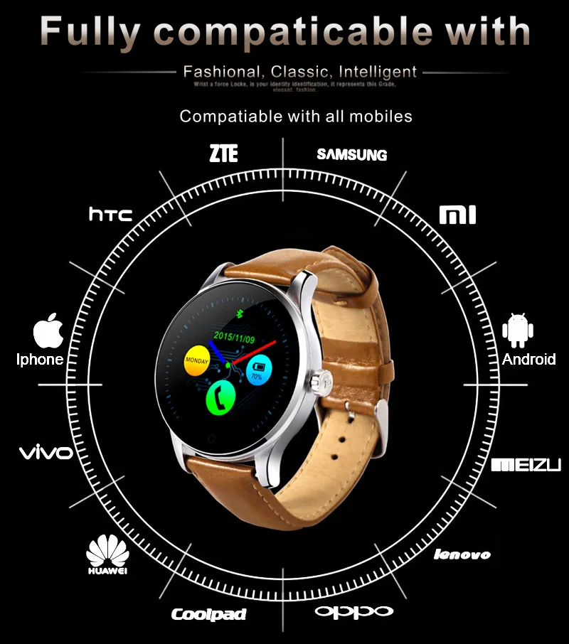 Смарт-часы K88H, 1,22 дюймов, круглый экран, поддержка пульсометра, Bluetooth, умные часы для Apple, huawei, IOS, Android, pk, KW88
