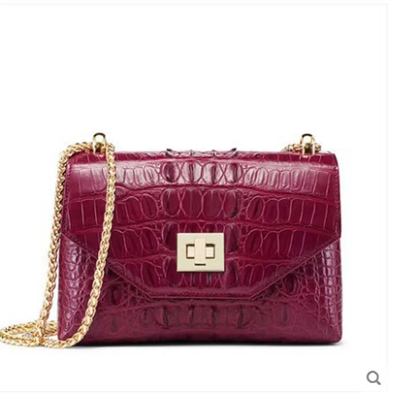 

gete New 2019 genuine crocodile leather lady bag crossbody bag Thai genuine crocodile leather bag lady bag chain bag