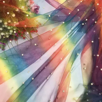 

Beaded net tulle lace quality women dress for party material HOT selling Rainbow colorful tulle mesh lace fabric 3 yards!