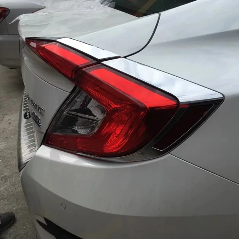 

For Honda Civic 10th 2016 2017 ABS Chrome Exterior Taillight Cover Strip Rear Light Lamp Garnish Moldings 4Pcs Car Accessories