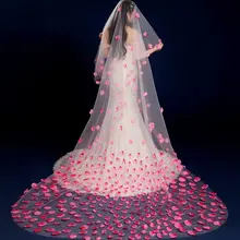 Новинка 3 метра Однослойная кружевная розовая лепестковая Фата невесты с гребнем Свадебные аксессуары невесты Мантилья свадебная вуаль