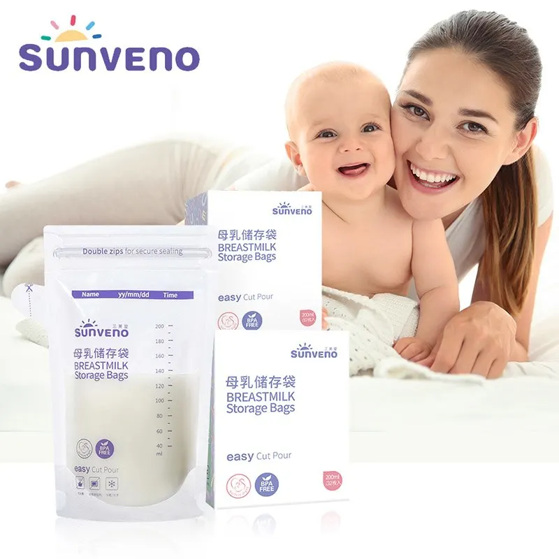 Sunveno Double Opening 200ml Baby Food Storage Milk Freezer Bags PE+PET Breast Milk Storage