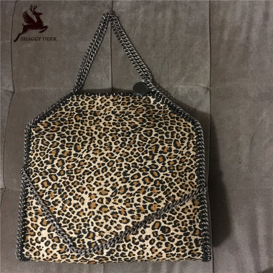 

NEW 37cm Leopard Luxury Model Fashion Quality Shaggy Deer Fold-Over 3 Chain Tote 18ss Winter Lady Newest Bag Christmas Gift
