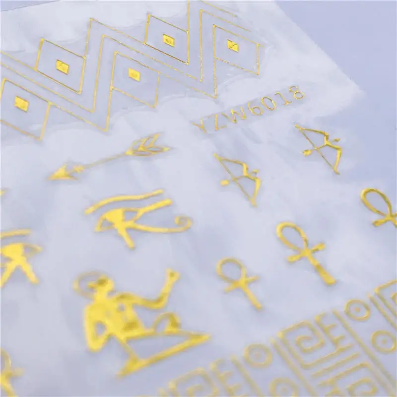 WUF золотые стикеры 3D на ногти Nail Art полые наклейки смешанный Дизайн Клей цветок Типсы для ногтей Аксессуары для салона