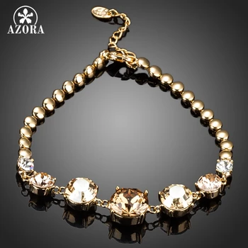 

AZORA Gold Color 7pcs Round Cubic Zirconia Charm Bracelet TS0062