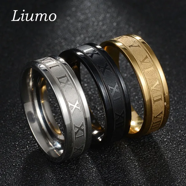 Liumo Calda Numeri Romani In Oro-Colore Nero Uomini Donne Anello In Acciaio Inos Liumo Calda Numeri Romani In Oro-Colore Nero Uomini Donne Anello In Acciaio Inos
