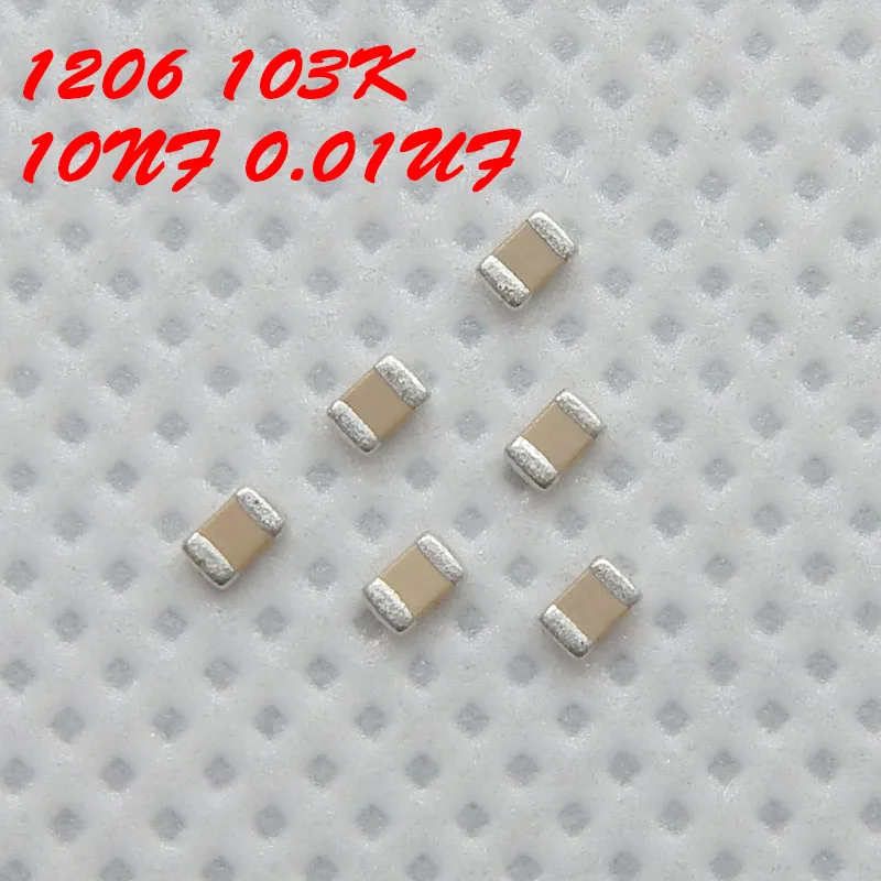 Free Shipping SMD Chip Capacitors 1206 (3216) 10K 103 10NF 50V X7R Thick Film Multilayer Ceramic Capacitor (100PCS/LOT) |