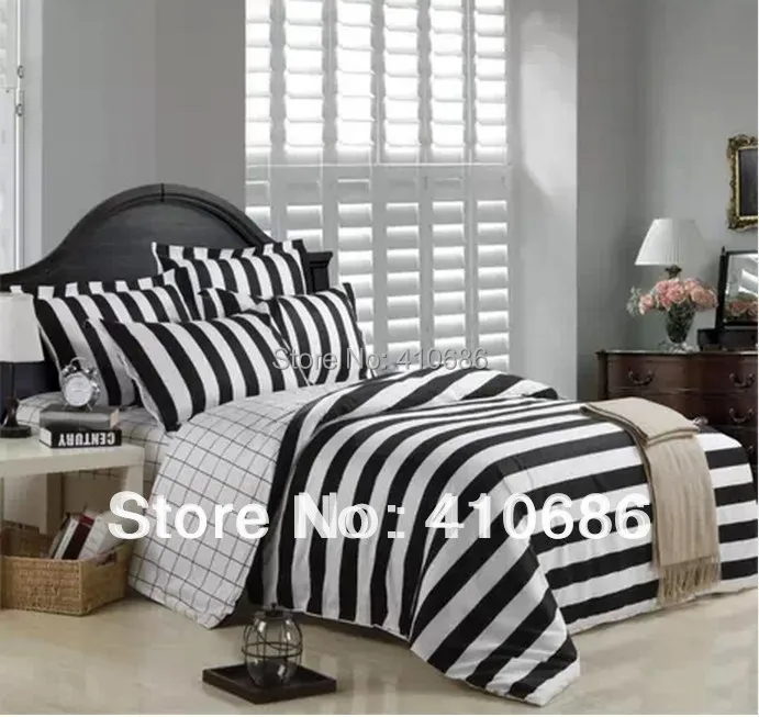 Promotion Black and White Striped Checked Luxury men hot Bedding sets