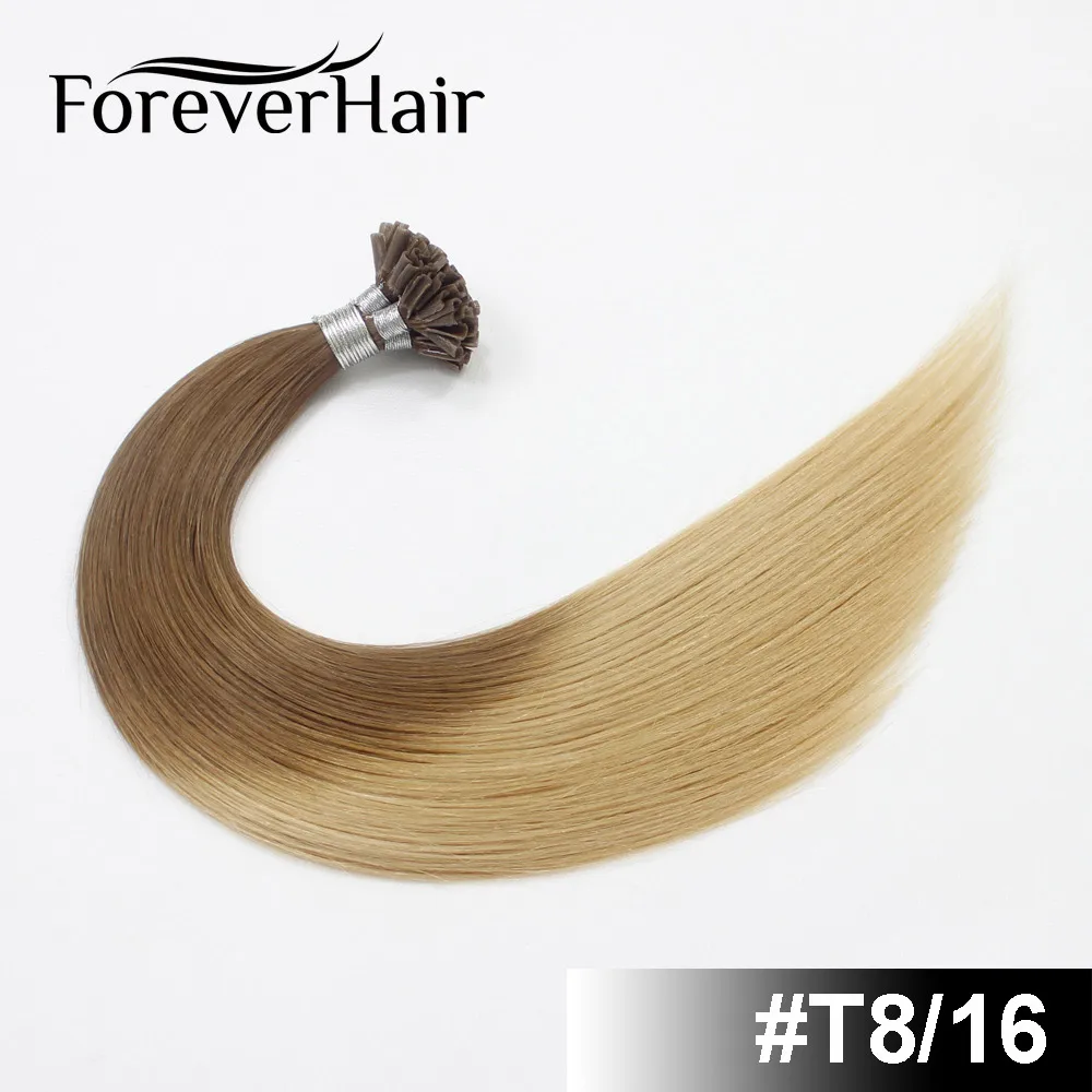 FOREVER HAIR 0,8 г/локон 1" Remy Nail U Tip Prebond Кератин клей человеческие волосы для наращивания темно-коричневый#2 50 прядей прямой Fusion - Цвет: Омбре