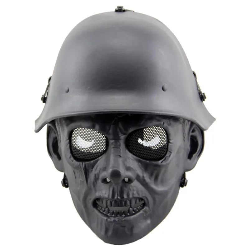 Зомби-солдат, Череп, военная армейская тактическая маска на все лицо, сетка, Wargame, страйкбол, пейнтбол, косплей маски для Хэллоуина - Цвет: Black