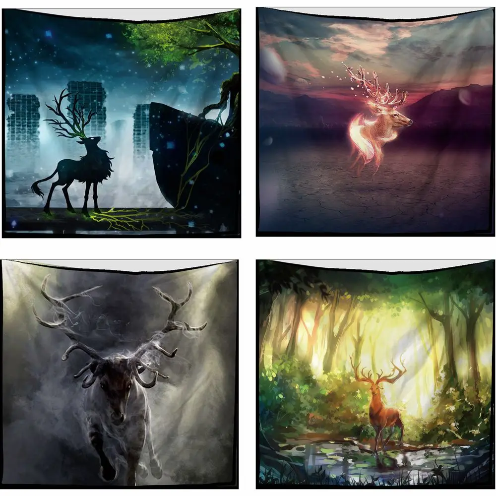 

Polyester Fancy Fairy Tale Elk Pattern Tapestry Beach Throw Mat Yoga Rug Deer Wall Hanging Gobelin Modern Home Decor Art Crafts