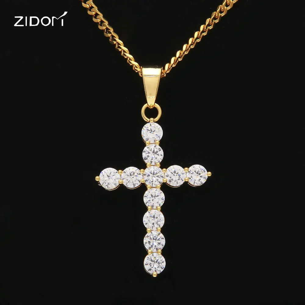 Хип хоп ледяной bling 100% CZ AAA циркониевый крест мужские ожерелья с кулоном 24