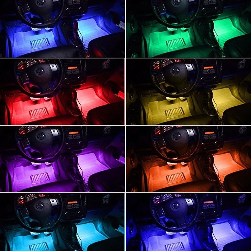 4pcs/set 18LED RGB Car Interior Neon Atmosphere Strip Light Sound Remote Control