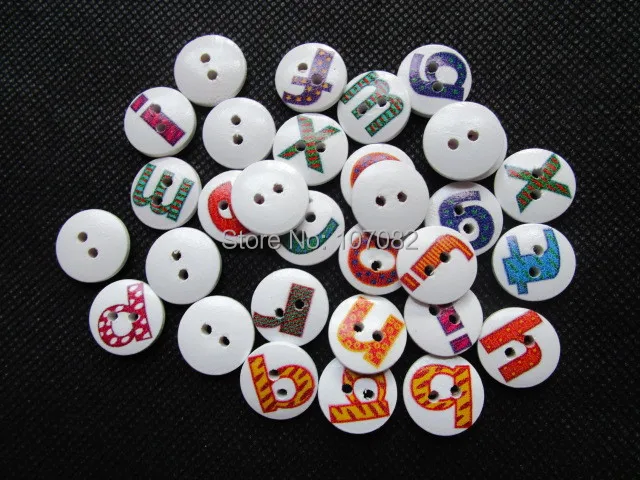 200Pcs Mixed letter Round Wooden Sewing Button Children Kids Scrapbooking 15mm
