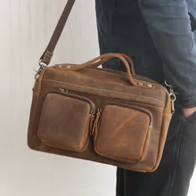 Дизайнер Для мужчин Ретро Crazy Horse Натуральная из воловьей кожи, для мужчин Бизнес большая женская сумка Винтаж посланник большой мужской портфель