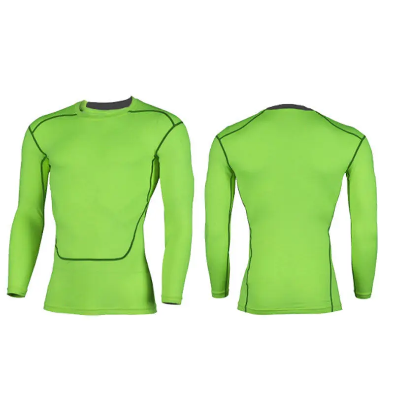 Горячая Мужская компрессия Под базовым слоем Топ приталенное с длинными рукавами футболки M L XL - Цвет: Flourescent green