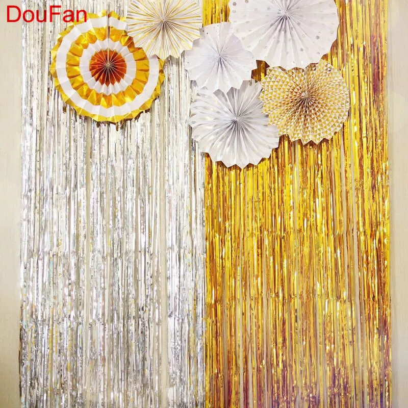 

DouFan 1-2meters Colorful Metallic Foil Fringe Shiny Rain Curtain Wedding Decor Photography Background Birthday Party Supplies