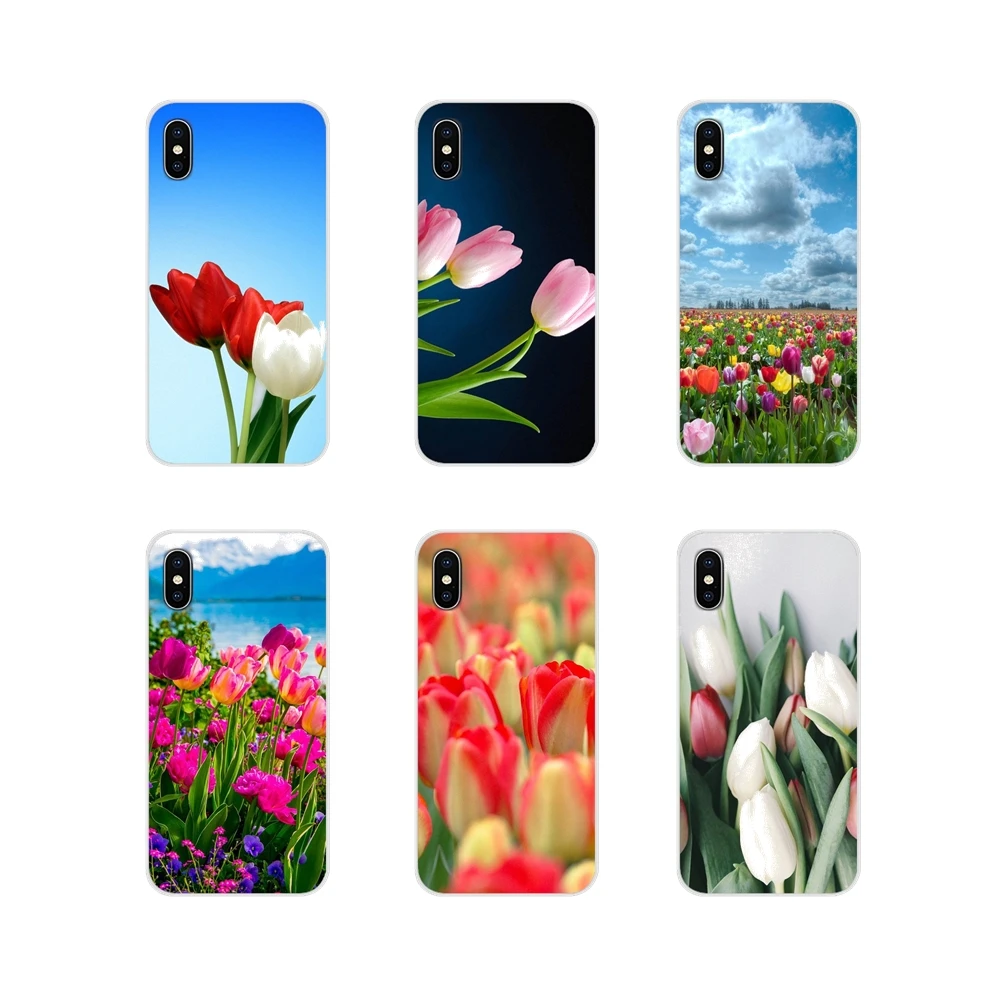 Красные синие весенние цветные тюльпаны Цветочное поле для Huawei P Smart Mate Honor 7A 7C 8C 8X 9