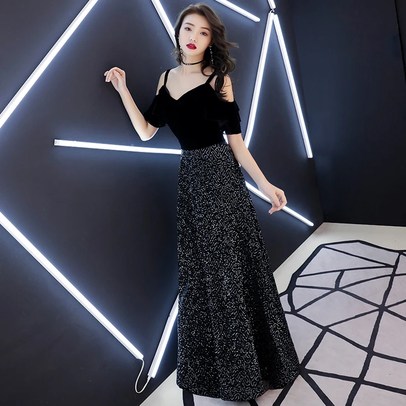 weiyin 2019 New Evening Dresses Long Party Dress Robe de Soiree Black Mother of the Bride Dresses A-line Evening Gowns WY1391