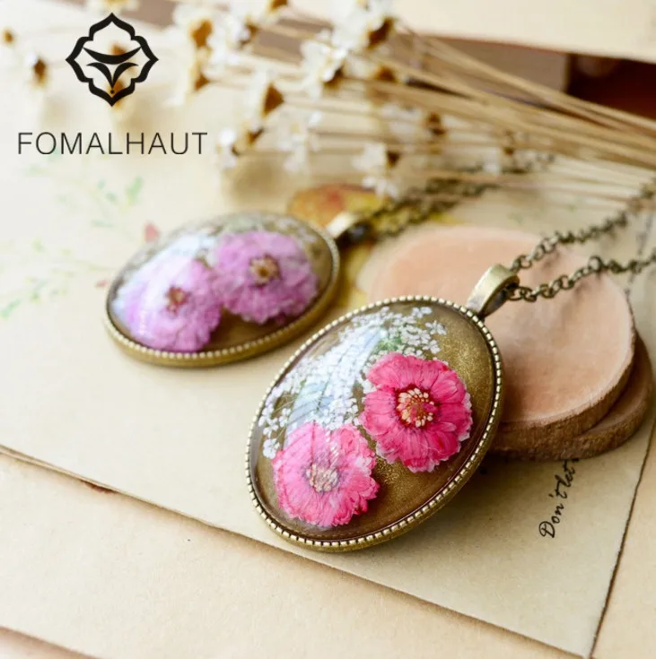 

FOMALHAUT Natural Retro art Natural dried flowers Leather Chain Necklace Long Strip Pendant Necklace Women 2016 Jewelry xx-56