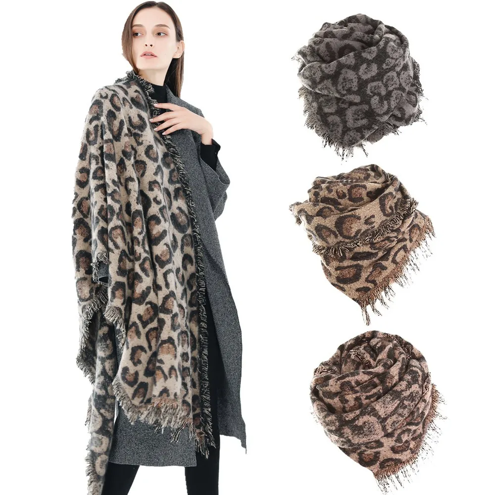 220X65cm 2018 Women Winter Thick Leopard Tassel Cashmere Soft Long Scarf Shawl Wrap Cover Cashmere Cape Gift dropshiping