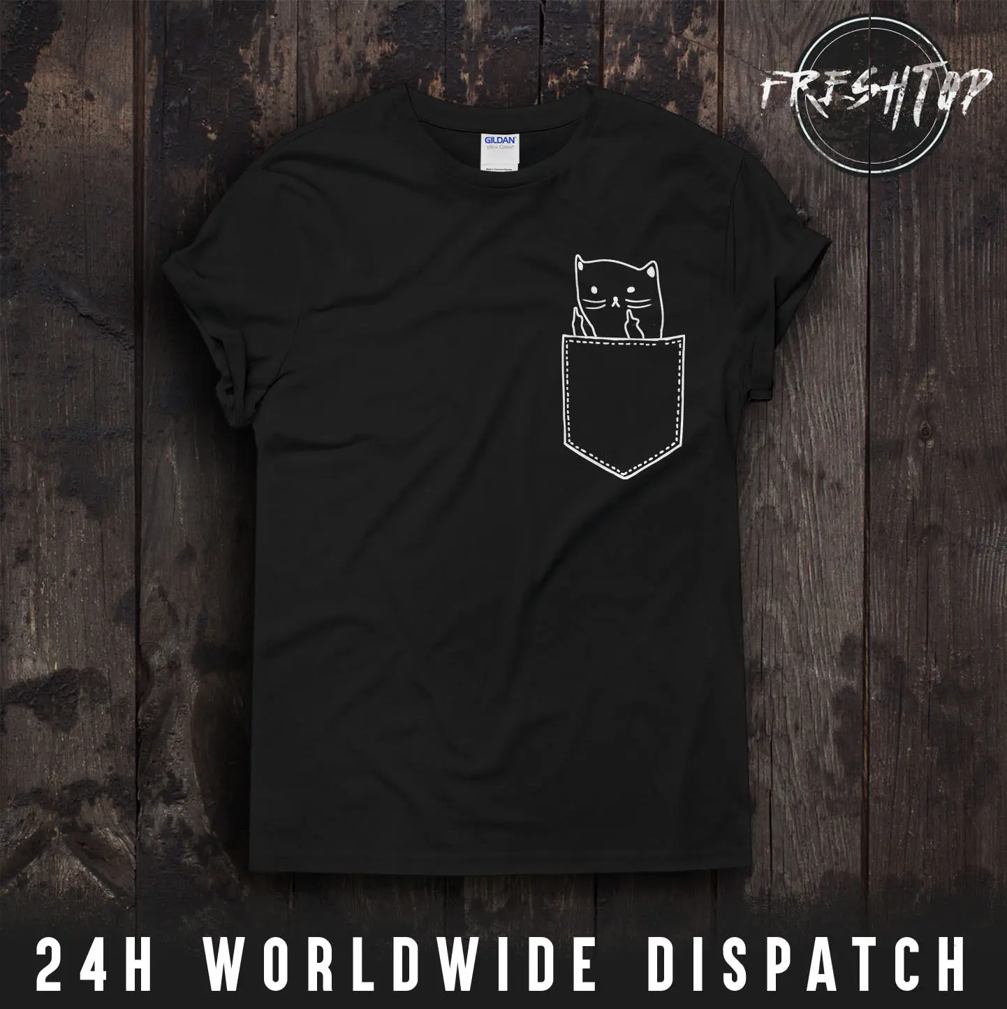 

Cat Pocket Middle Finger T Shirt Rude Funny Animal Lover Kitty Kittens Meow Cool Casual pride t shirt men Unisex Fashion