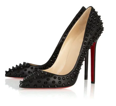 

Fashion High Heels Women Pumps Red Sole Shoes Rivet Pointed Toe Single Shoes Thin Heels Women Japanned Leather Shoes Wedding