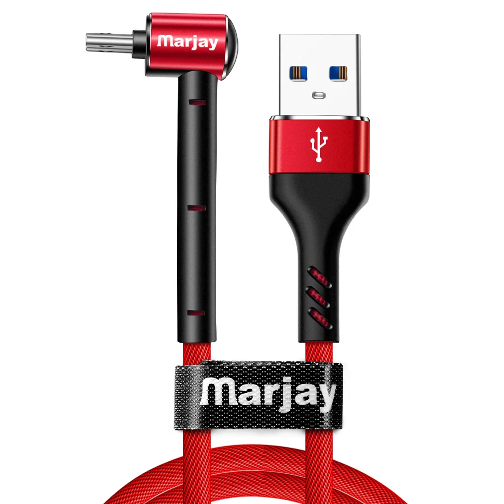 Marjay Micro USB кабель 2.4A Быстрая зарядка 90 Dgree Microusb для samsung Xiaomi Redmi 4 Note 5 huawei Android телефонный провод шнур - Цвет: Красный